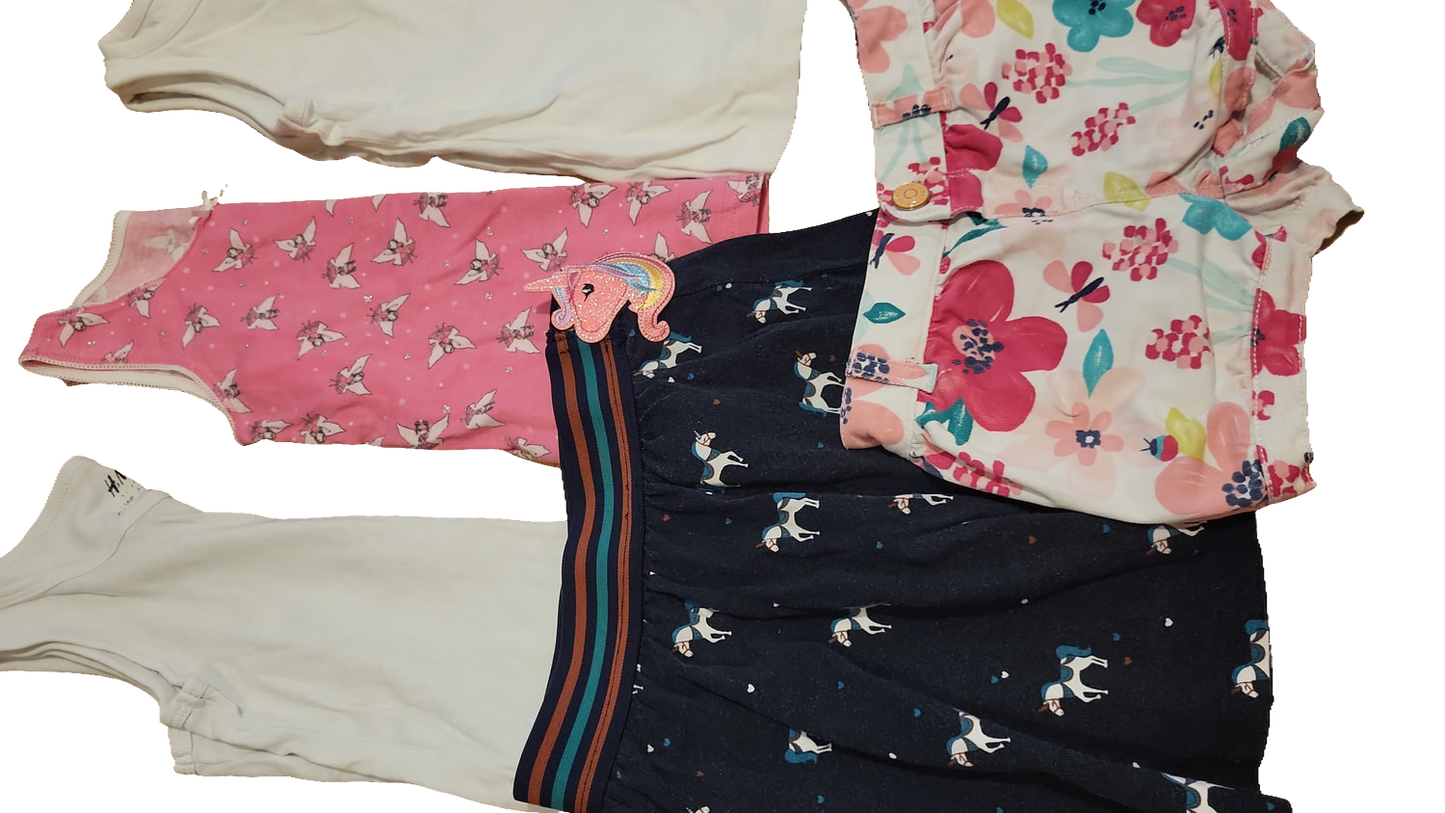 Set 92-104 Multi Rock Einhorn Shorts Blumen Tops H&M Mädchen