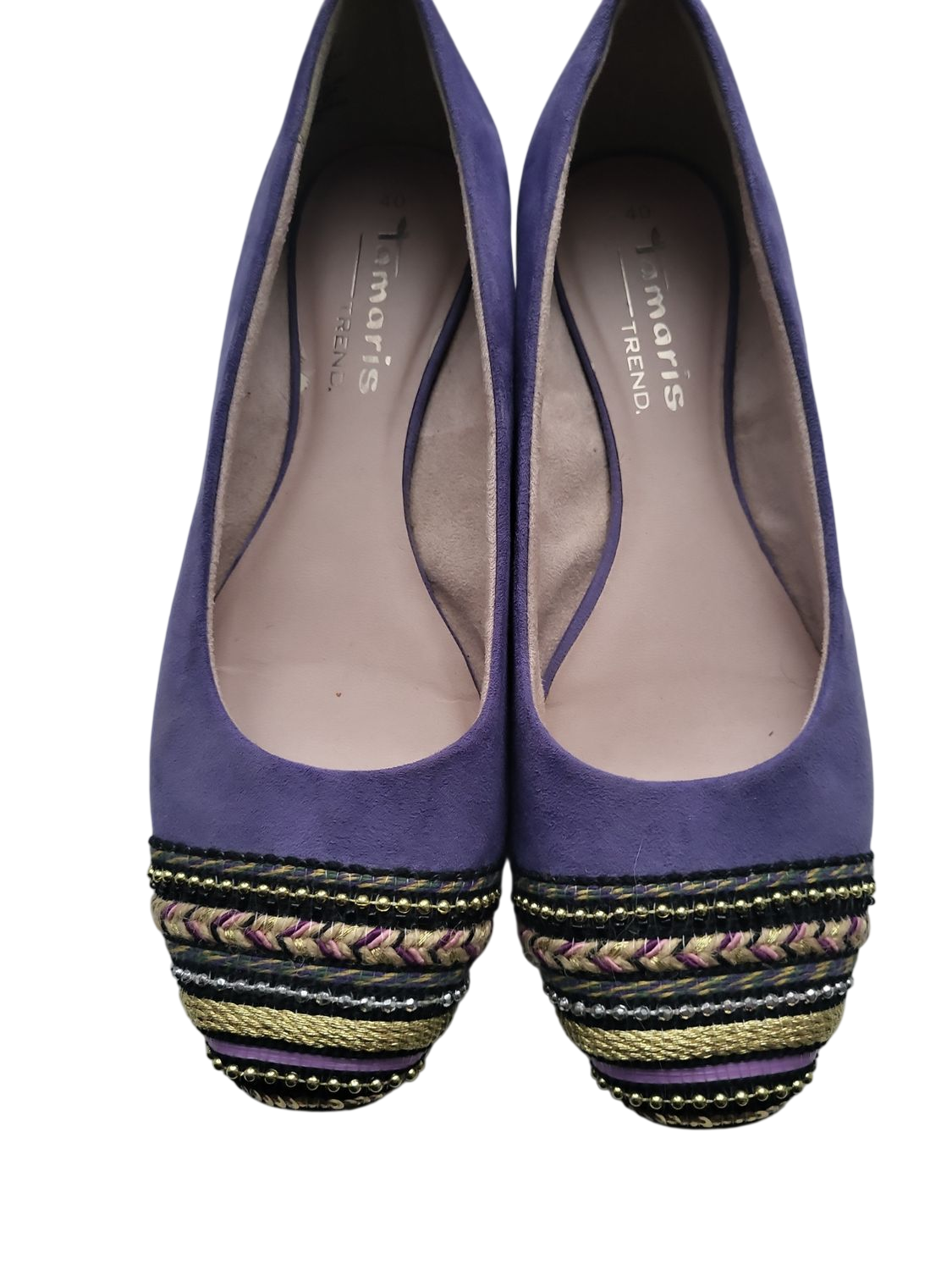 Tamaris Wildleder Ballerinas mit verzierter Vorderkappe - Lila - Größe 40