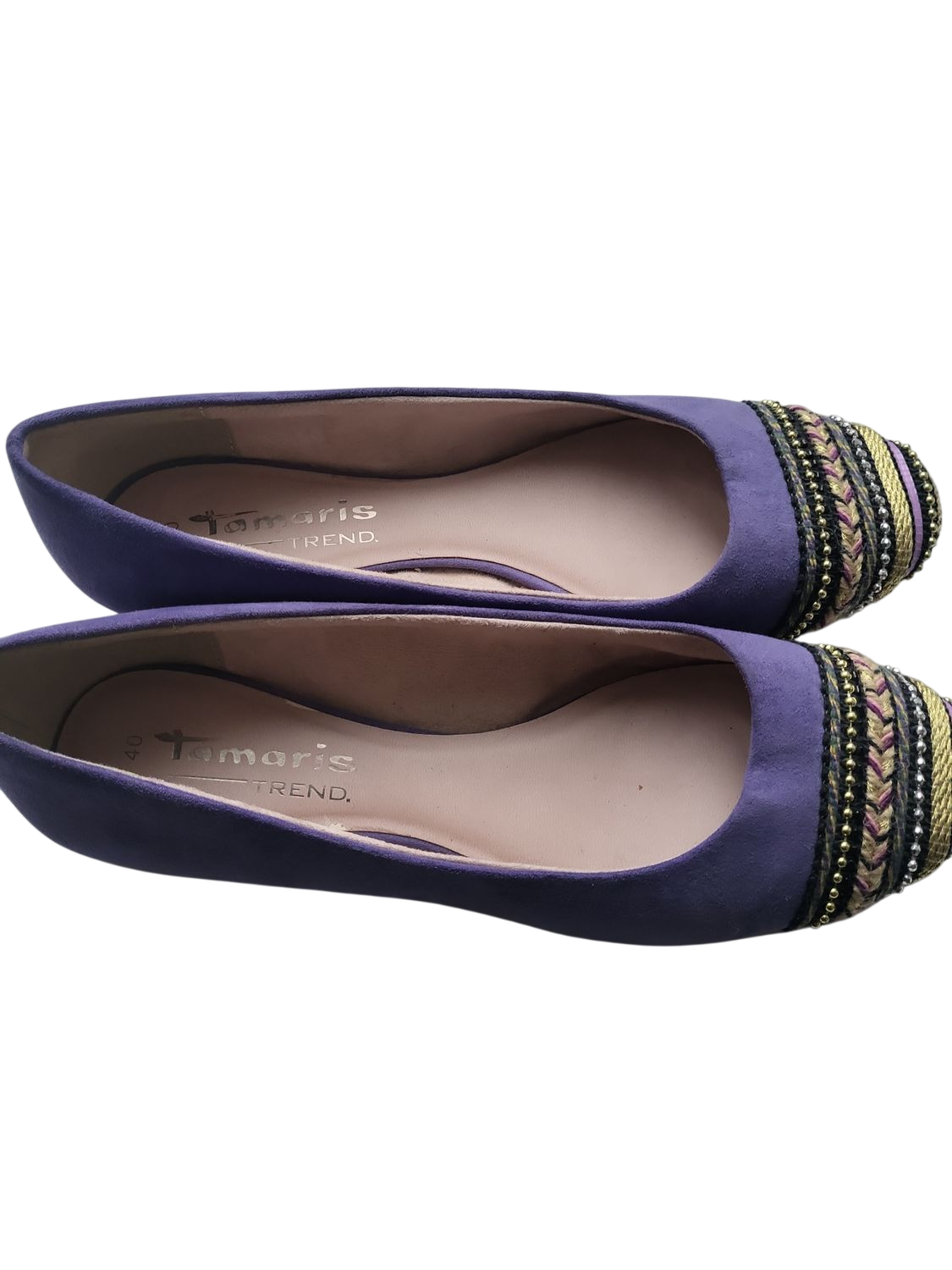 Tamaris Wildleder Ballerinas mit verzierter Vorderkappe - Lila - Größe 40