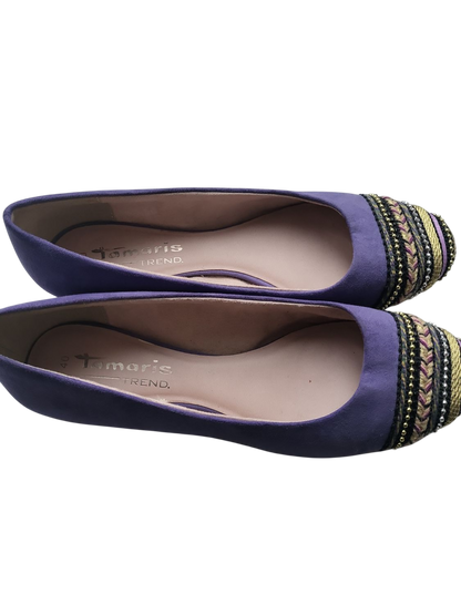 Tamaris Wildleder Ballerinas mit verzierter Vorderkappe - Lila - Größe 40
