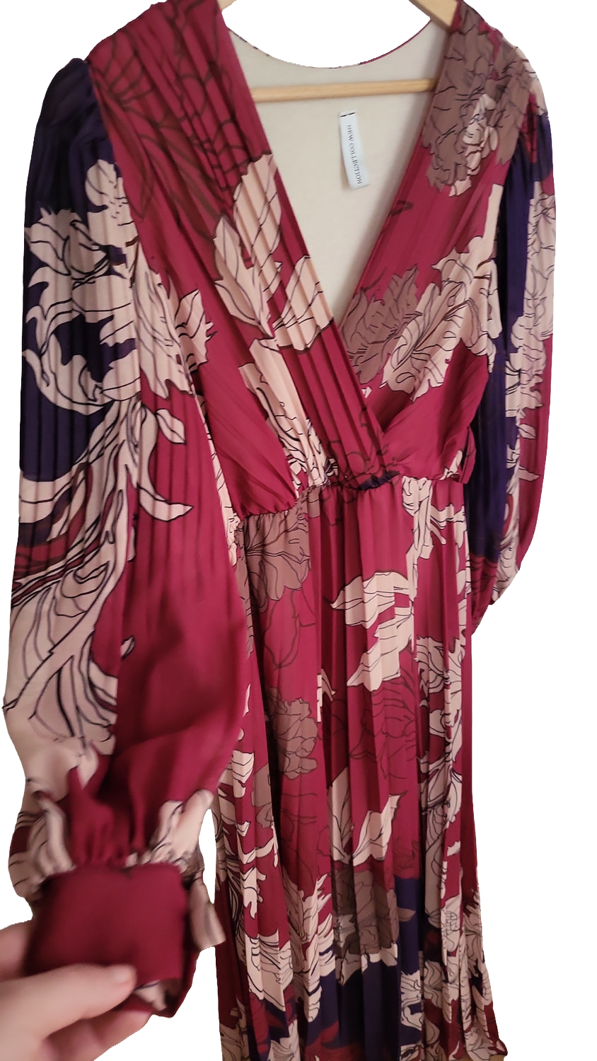 New Collection Blumen Maxikleid V-Ausschnitt Plisseerock Raffung Hochzeitgast Sommerfest Gr 42/44