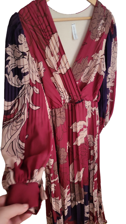 New Collection Blumen Maxikleid V-Ausschnitt Plisseerock Raffung Hochzeitgast Sommerfest Gr 42/44