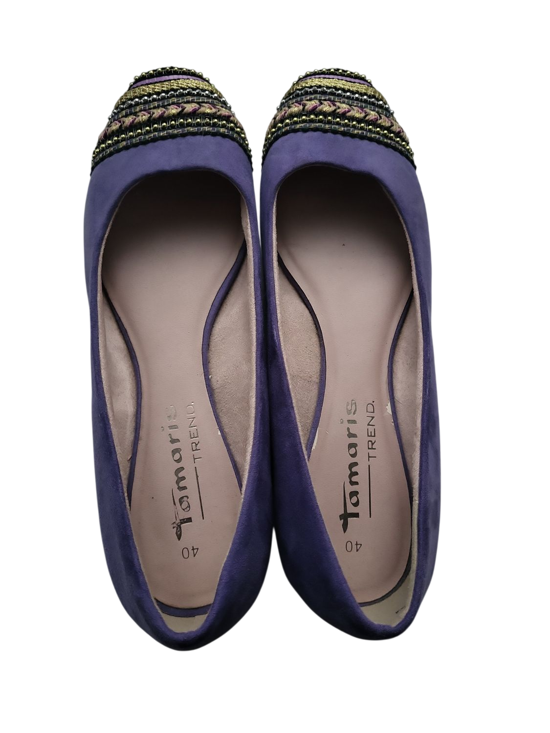 Tamaris Wildleder Ballerinas mit verzierter Vorderkappe - Lila - Größe 40