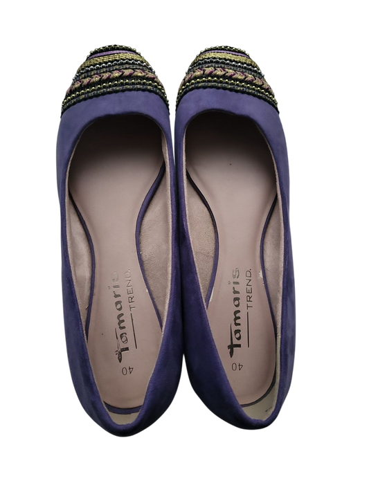 Tamaris Wildleder Ballerinas mit verzierter Vorderkappe - Lila - Größe 40