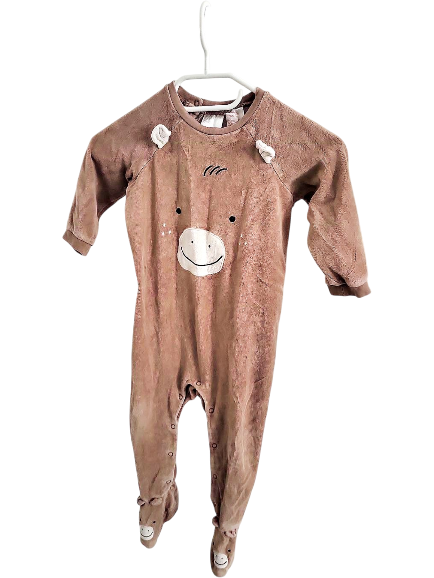 H&M Baby Strampler mit Bärengesicht, Größe 80, braun