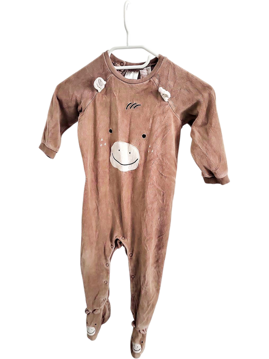 H&M Baby Strampler mit Bärengesicht, Größe 80, braun