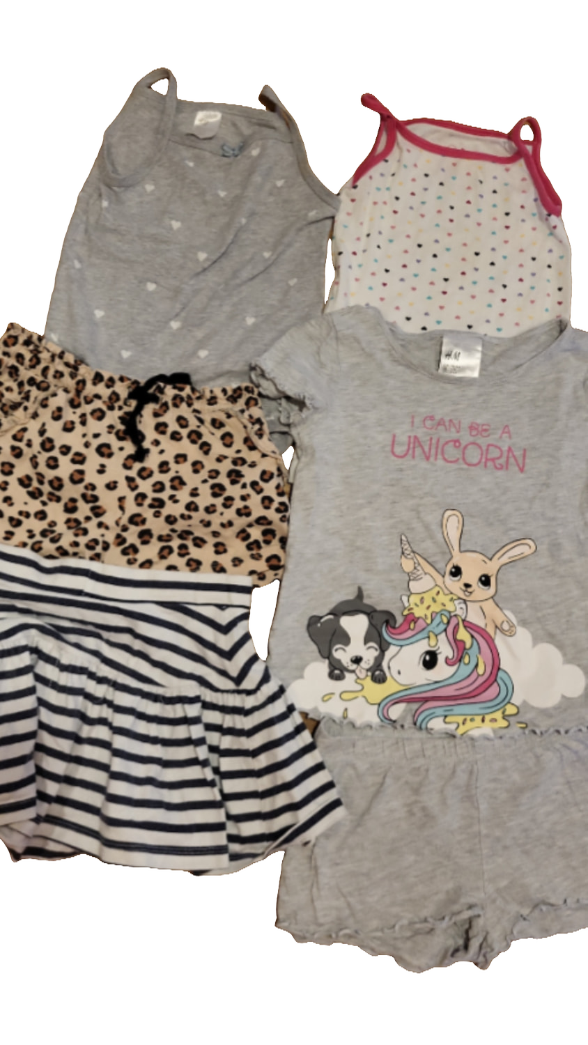 H&M Set 98 104 Multi Kinder Sommer Tops Shorts Einhorn Muster