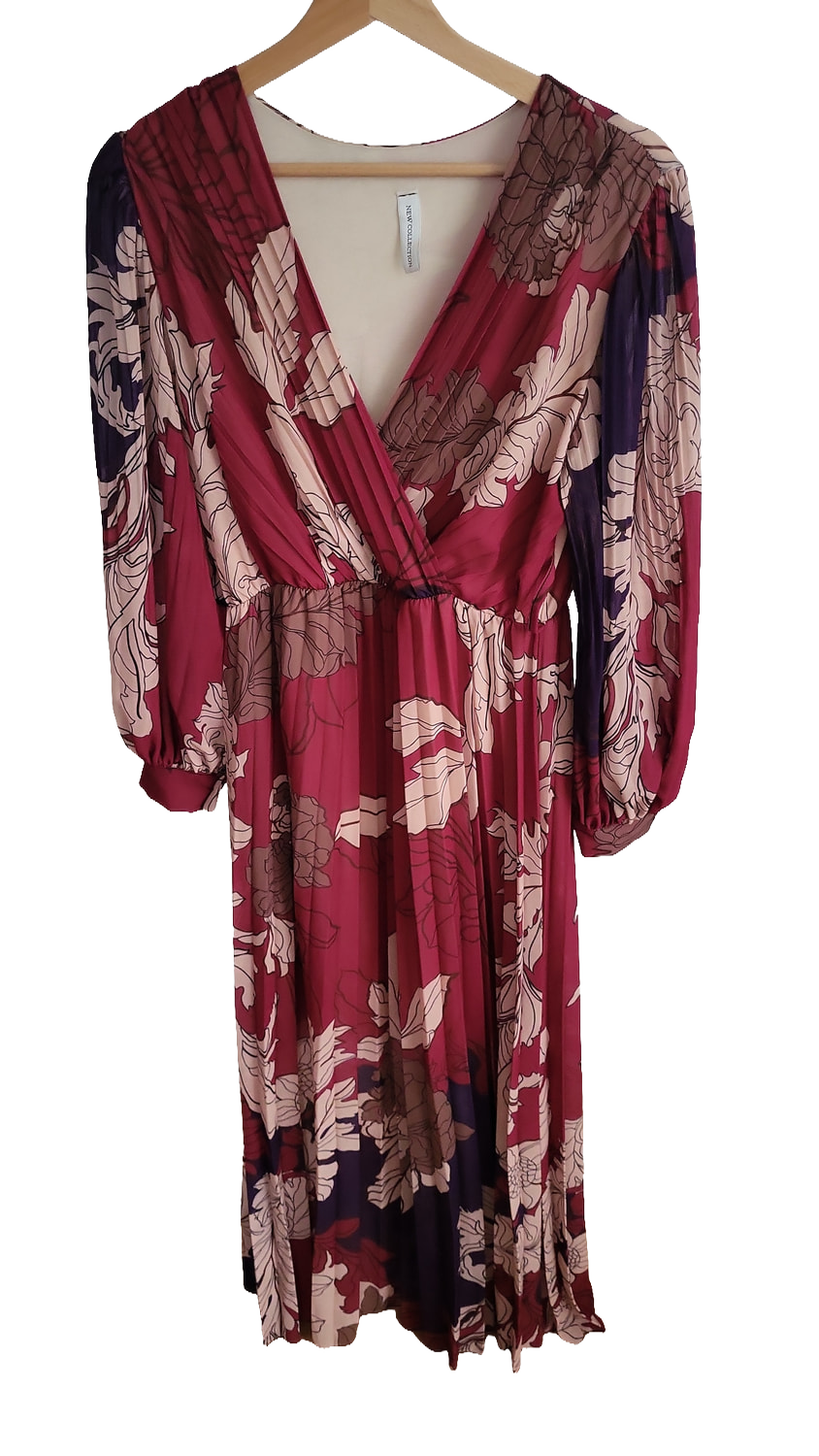 New Collection Blumen Maxikleid V-Ausschnitt Plisseerock Raffung Hochzeitgast Sommerfest Gr 42/44