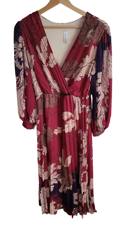 New Collection Blumen Maxikleid V-Ausschnitt Plisseerock Raffung Hochzeitgast Sommerfest Gr 42/44
