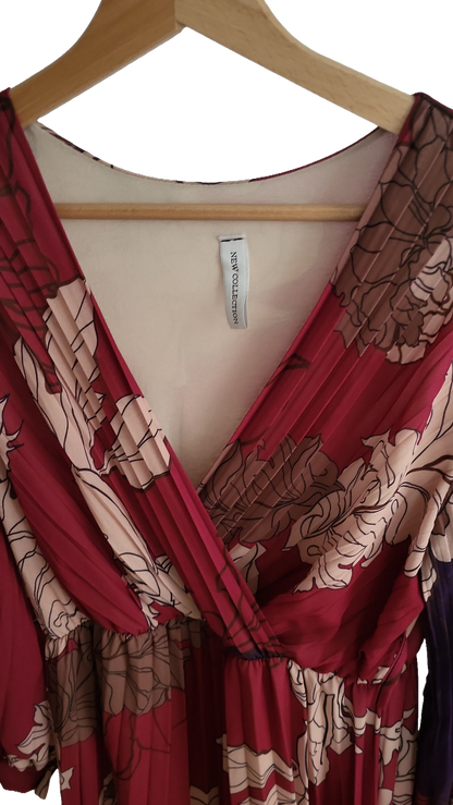 New Collection Blumen Maxikleid V-Ausschnitt Plisseerock Raffung Hochzeitgast Sommerfest Gr 42/44