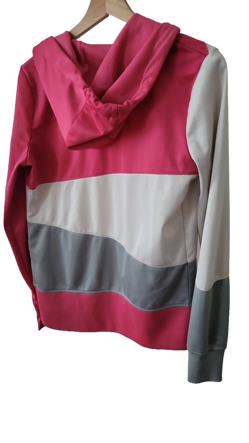 Damen Sport-Kapuzenjacke Colorblock Pink/Grau/Weiß – Größe XL