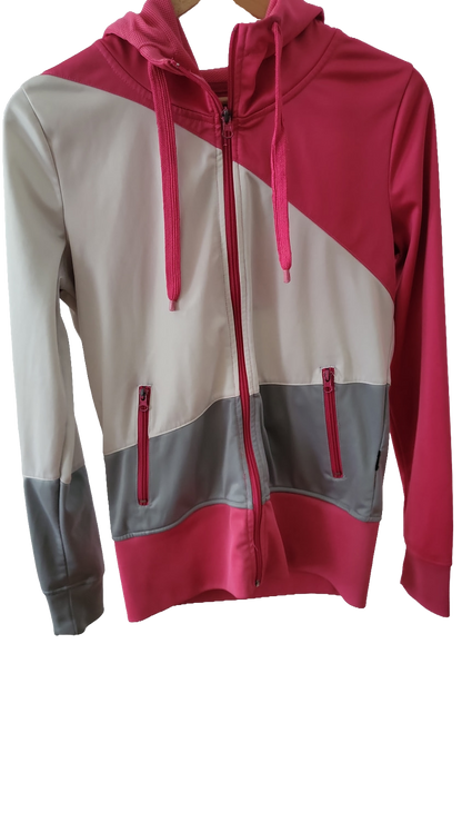 Damen Sport-Kapuzenjacke Colorblock Pink/Grau/Weiß – Größe XL