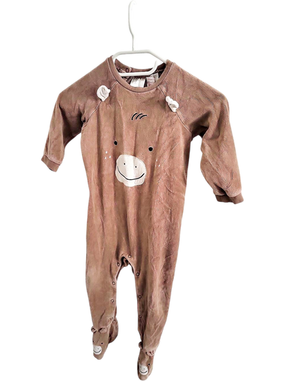H&M Baby Strampler mit Bärengesicht, Größe 80, braun