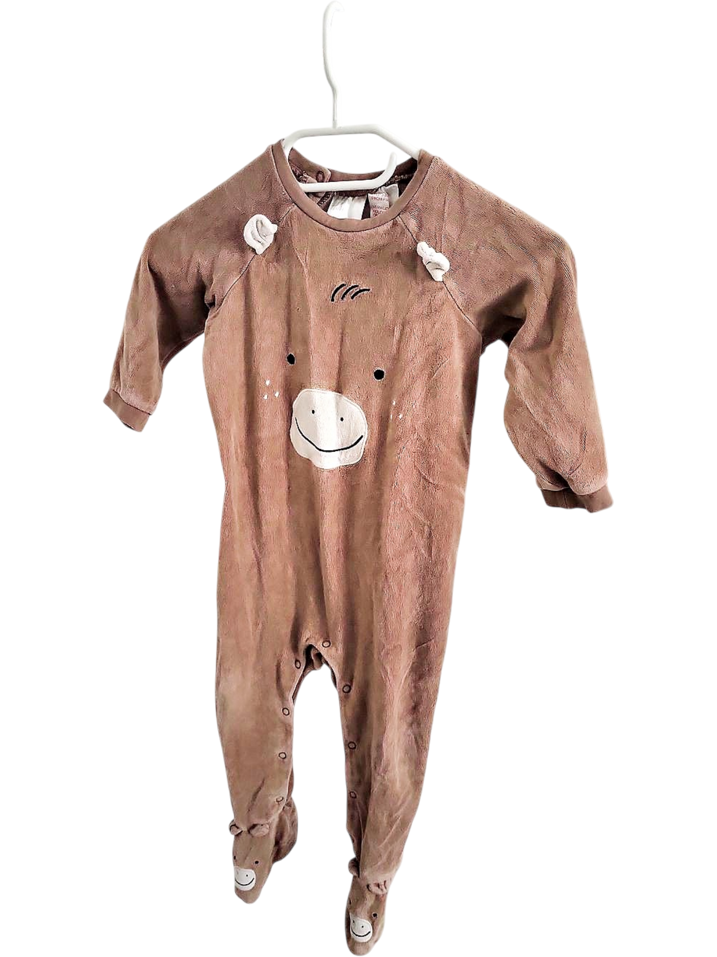 H&M Baby Strampler mit Bärengesicht, Größe 80, braun