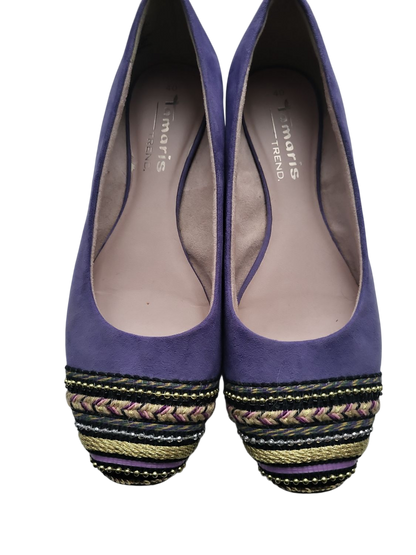 Tamaris Wildleder Ballerinas mit verzierter Vorderkappe - Lila - Größe 40
