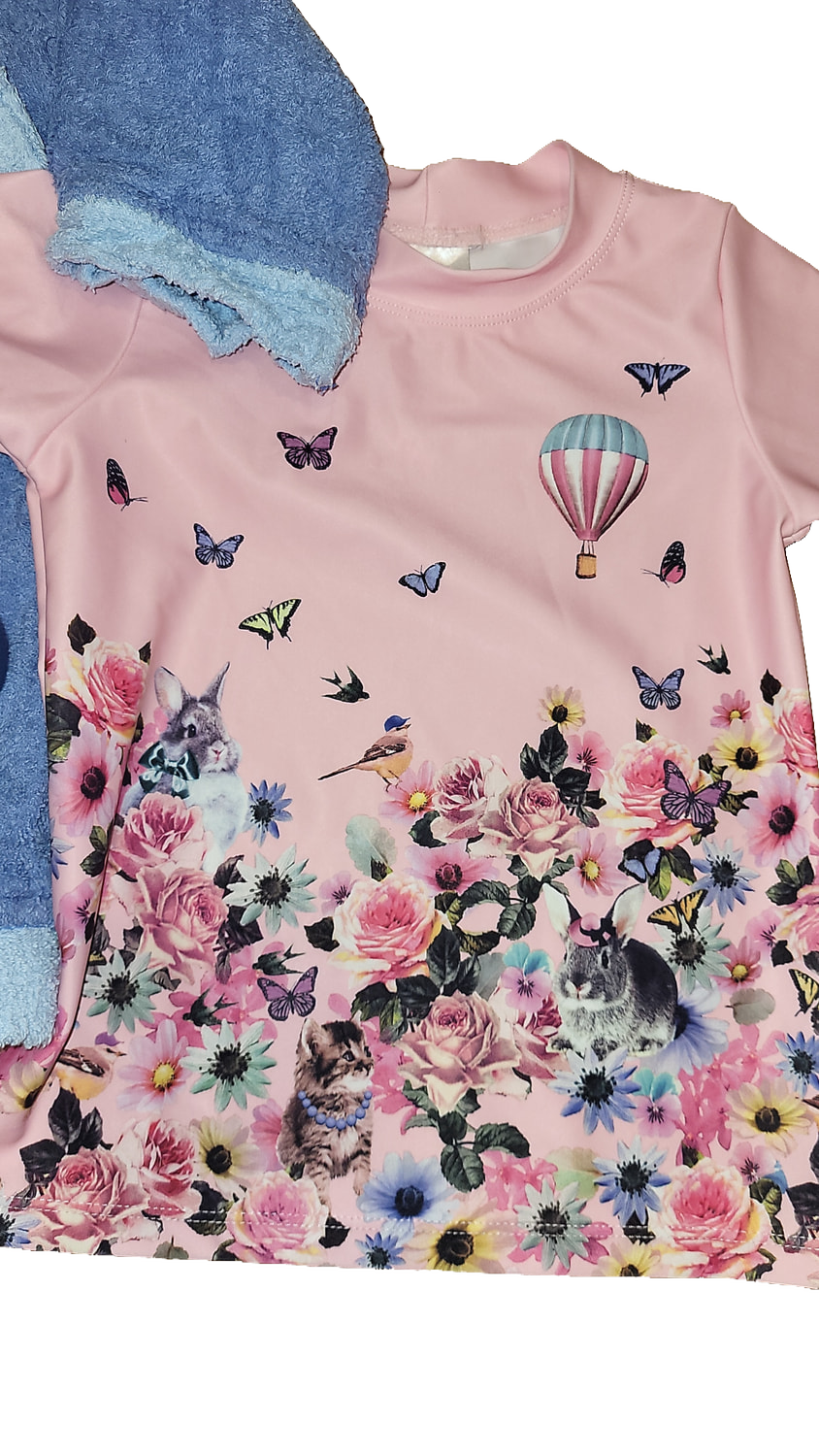 H&M UV-Shirt 98/104 Pink Bademantel Blau Maxomorra Muetze Set