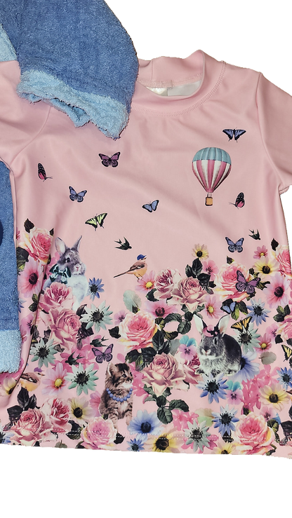 H&M UV-Shirt 98/104 Pink Bademantel Blau Maxomorra Muetze Set