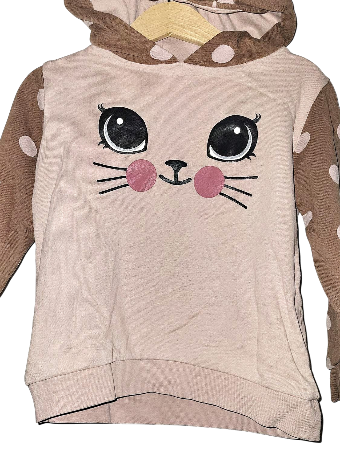 Süßer Katzen-Hoodie mit großen Augen - Rosa/Braun Gepunktet