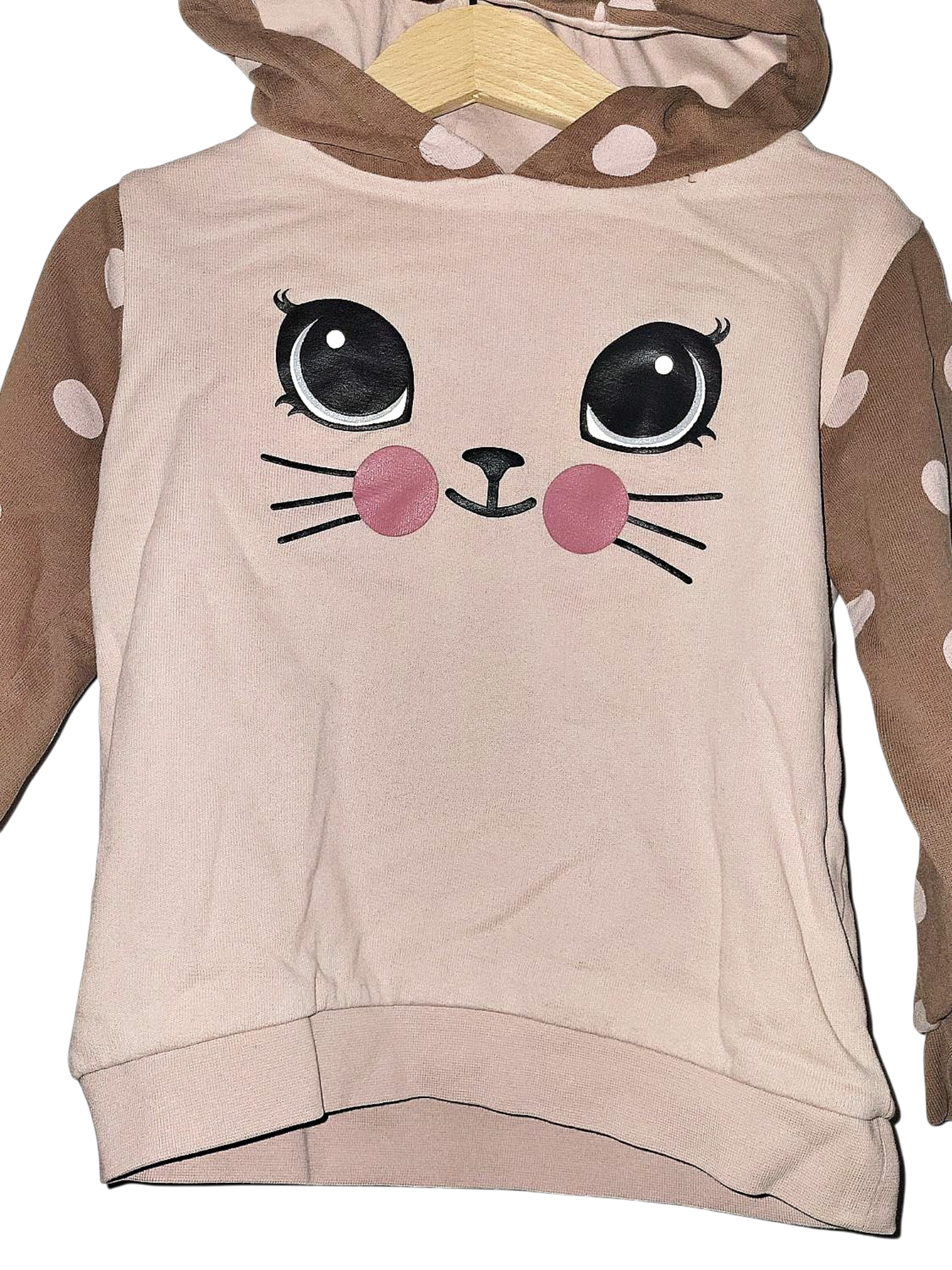 Süßer Katzen-Hoodie mit großen Augen - Rosa/Braun Gepunktet