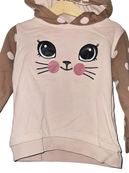 Süßer Katzen-Hoodie mit großen Augen - Rosa/Braun Gepunktet