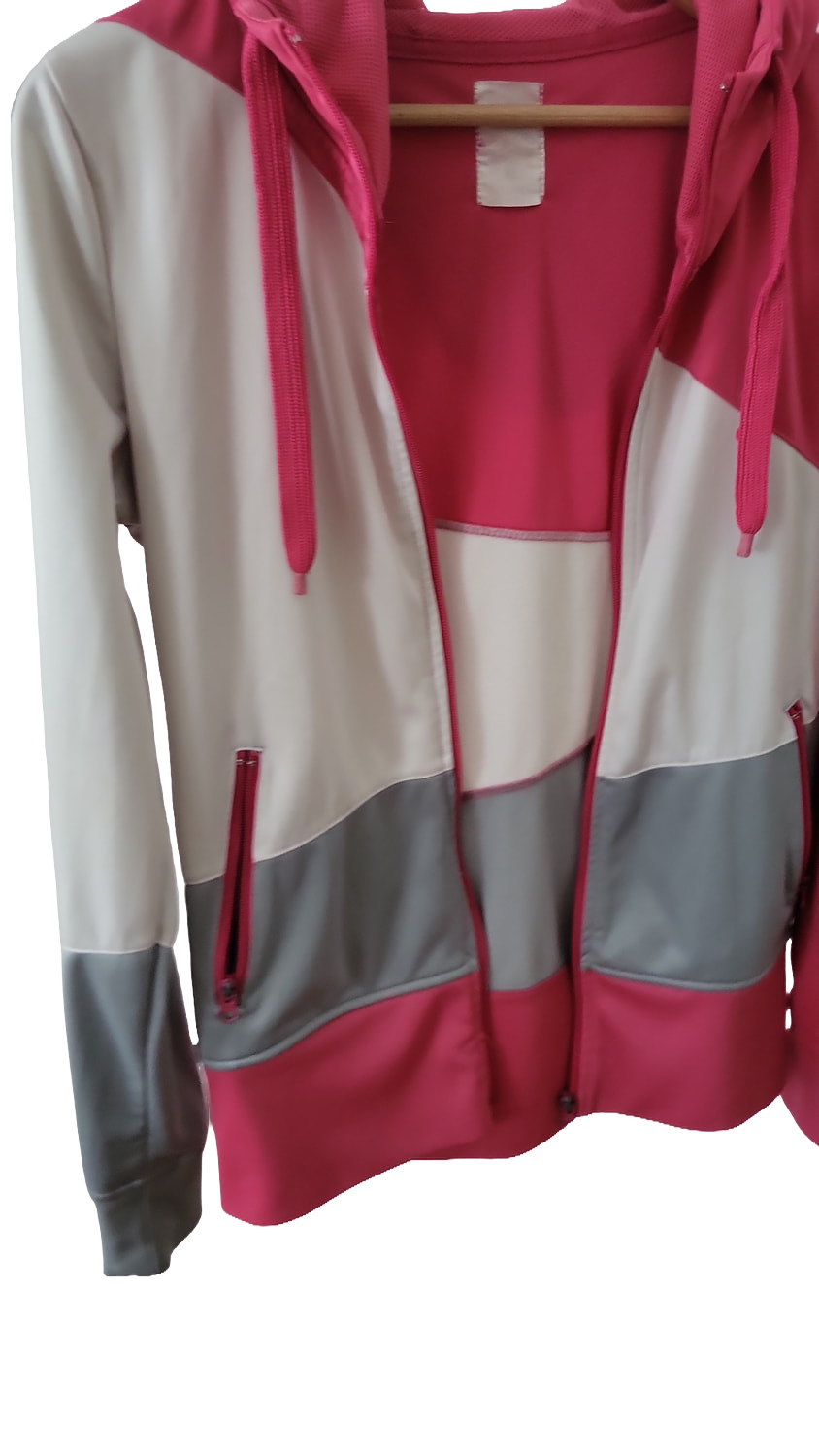Damen Sport-Kapuzenjacke Colorblock Pink/Grau/Weiß – Größe XL