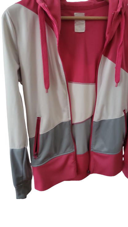 Damen Sport-Kapuzenjacke Colorblock Pink/Grau/Weiß – Größe XL