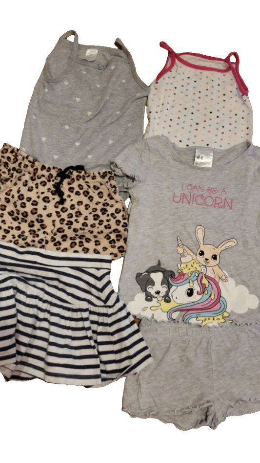 H&M Set 98 104 Multi Kinder Sommer Tops Shorts Einhorn Muster