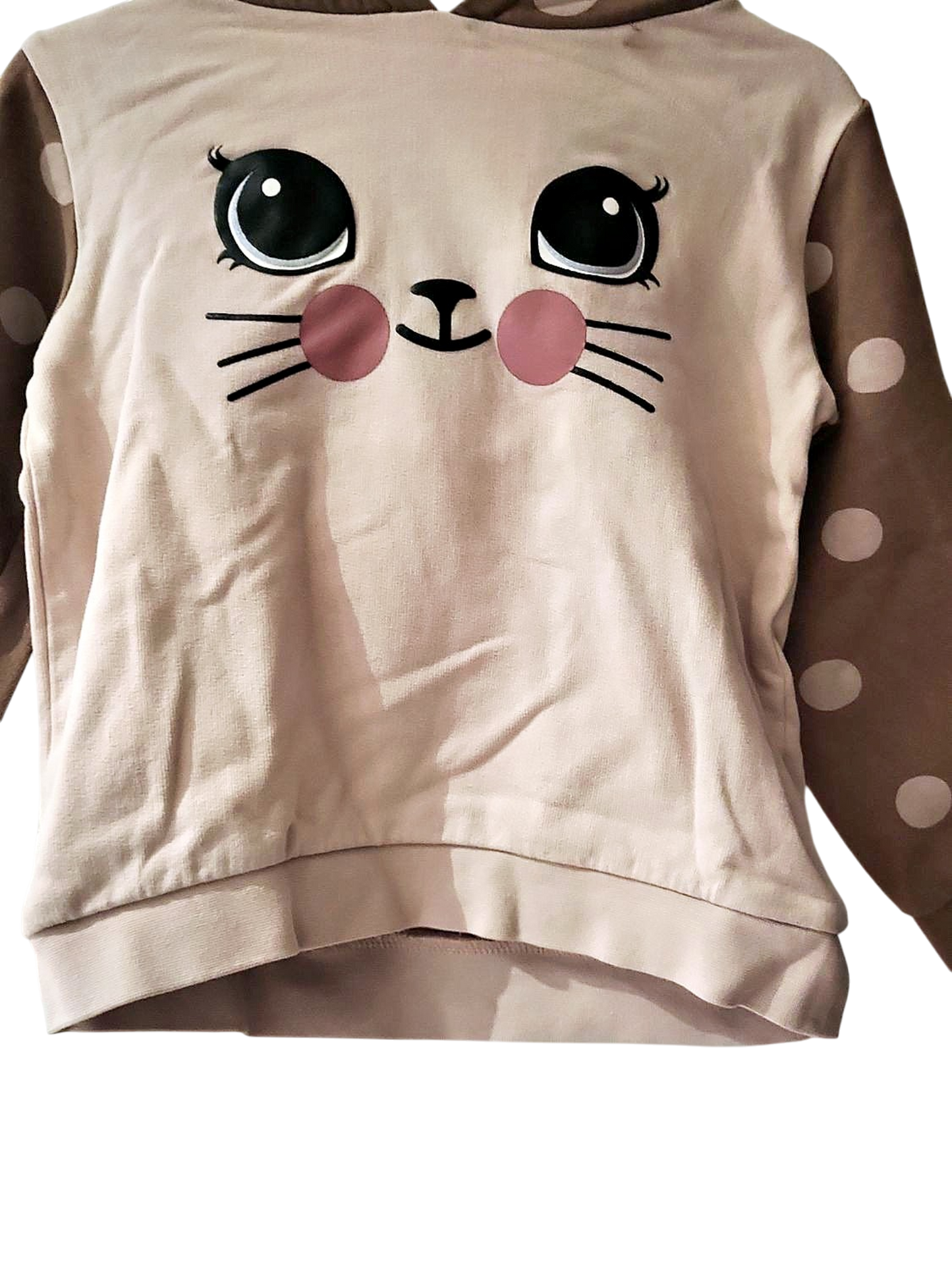 Süßer Katzen-Hoodie mit großen Augen - Rosa/Braun Gepunktet