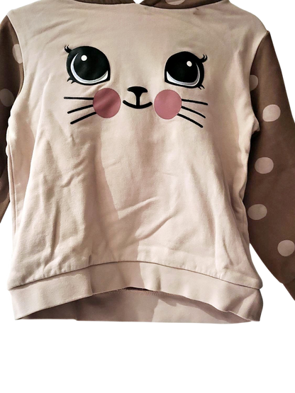 Süßer Katzen-Hoodie mit großen Augen - Rosa/Braun Gepunktet