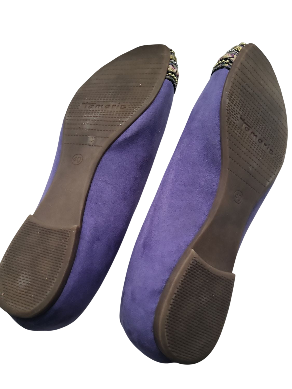 Tamaris Wildleder Ballerinas mit verzierter Vorderkappe - Lila - Größe 40