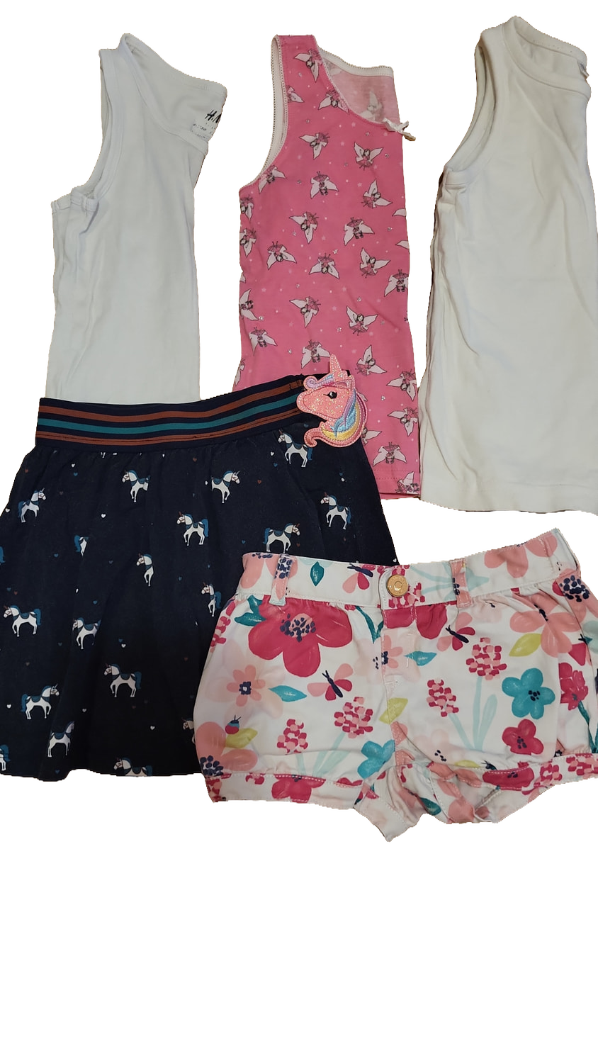  Set 92-104 Multi Rock Einhorn Shorts Blumen Tops H&M Mädchen