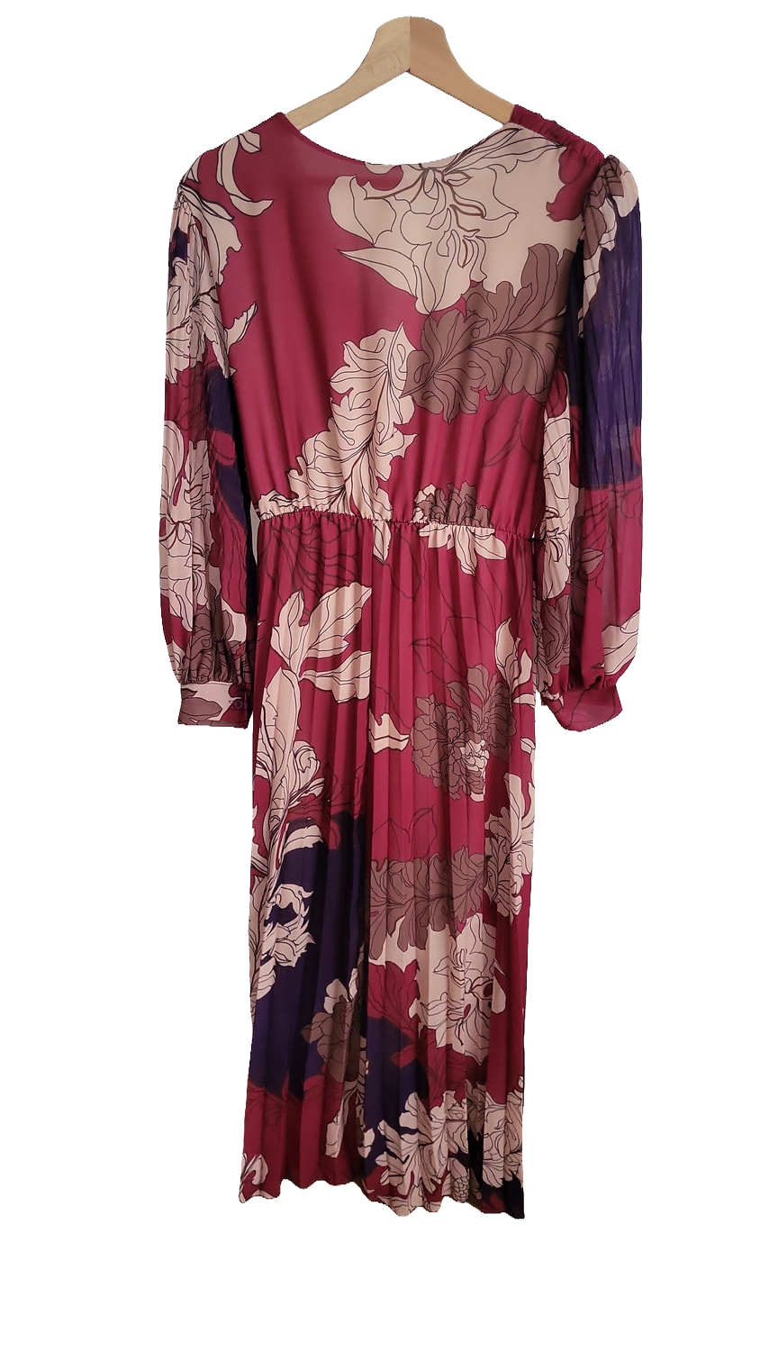 New Collection Blumen Maxikleid V-Ausschnitt Plisseerock Raffung Hochzeitgast Sommerfest Gr 42/44