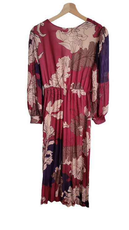 New Collection Blumen Maxikleid V-Ausschnitt Plisseerock Raffung Hochzeitgast Sommerfest Gr 42/44
