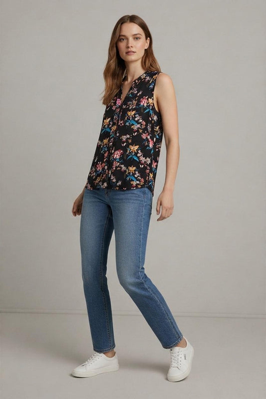 Primark Ärmellose Bluse mit Blumenmuster Office Freizeitbluse – Größe 36