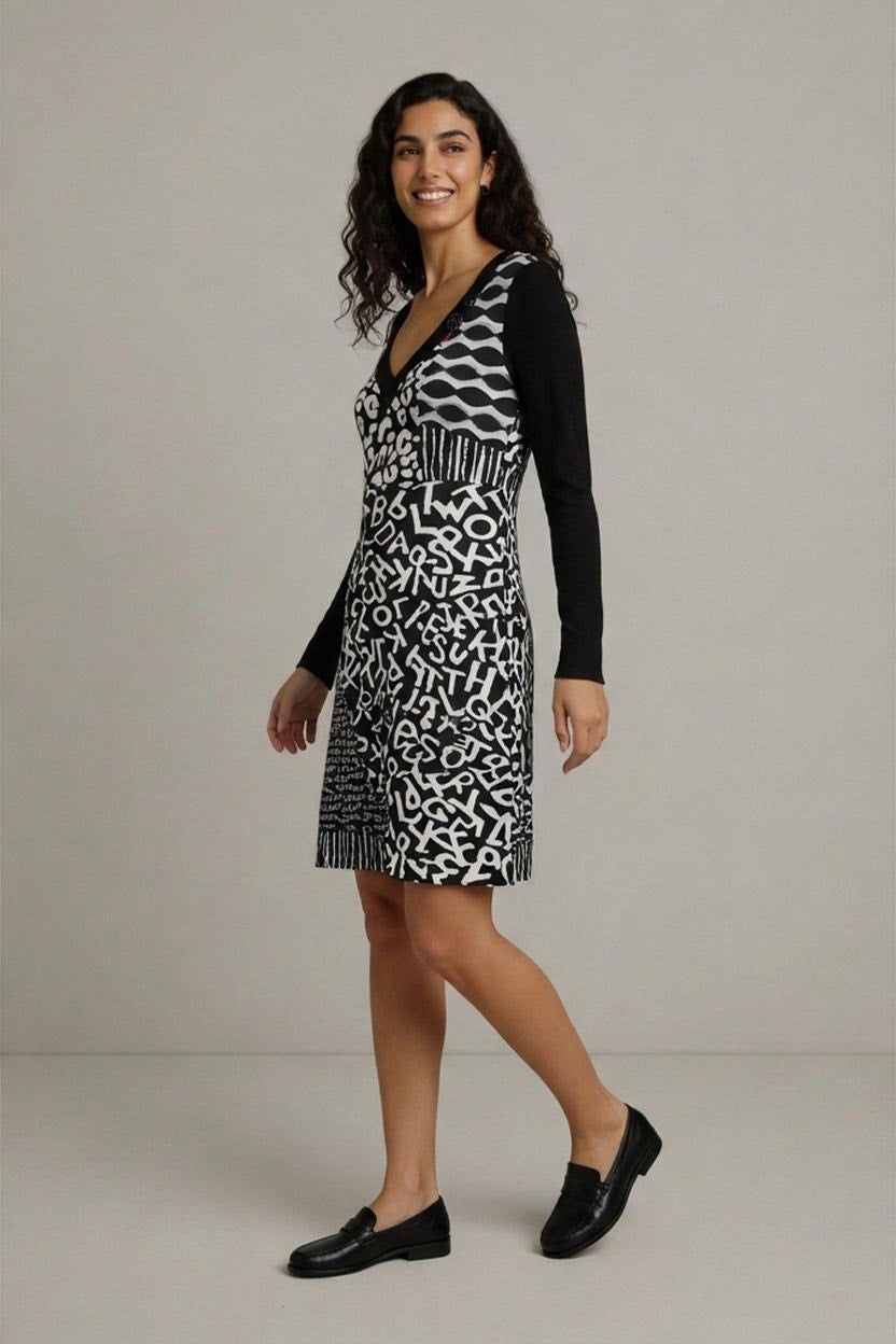 Sha Sha Strickkleid Muster-Mix Schwarz-Weiß - Größe M