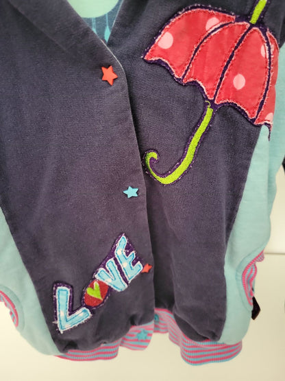 Bunte Wende Kinder-Sweatjacke mit Regenschirm-Motiv und Kapuze Gr 104