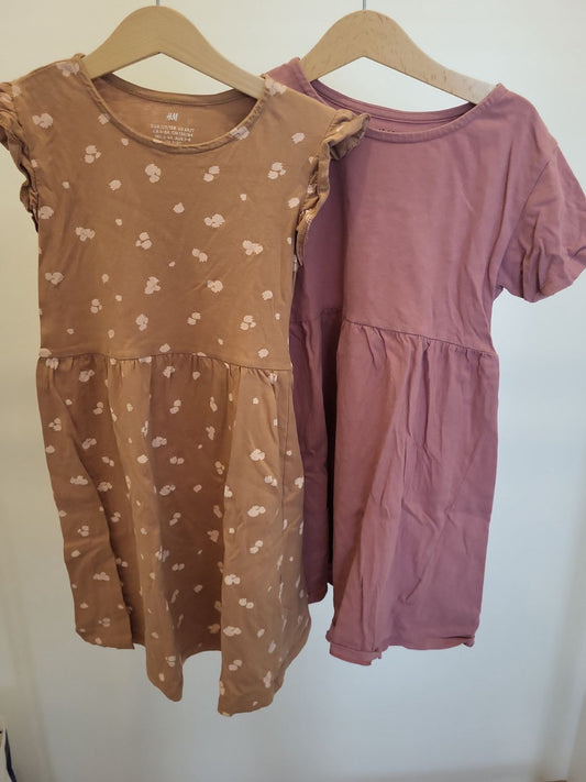 H&M Kleider Set 122/128 - Braun mit Punkten & Rosa