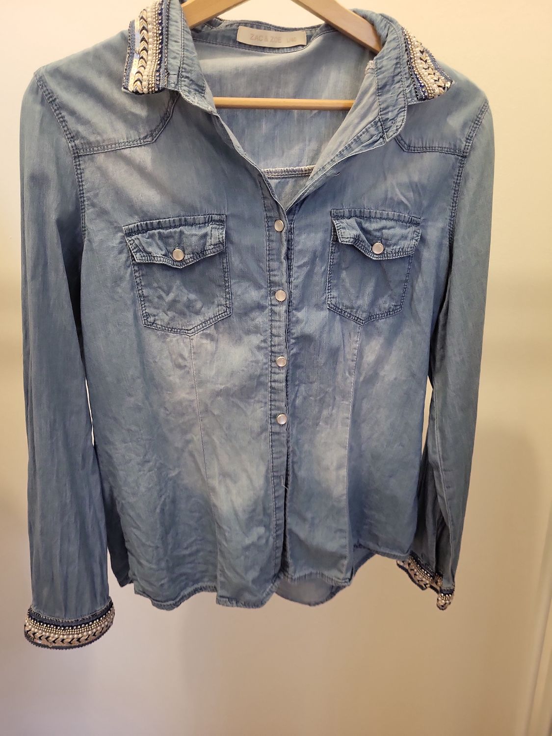 Zac & Zoe Jeansbluse Jeanshemd mit Glitzer Verzierung - Größe L40