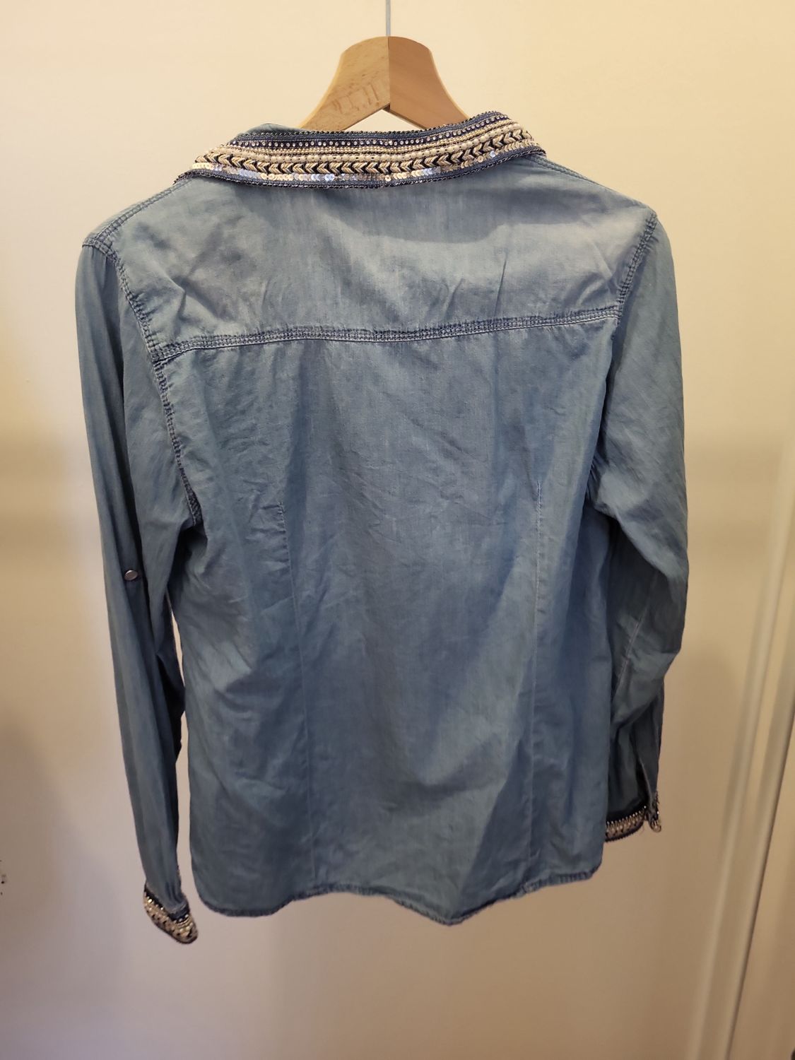 Zac & Zoe Jeansbluse Jeanshemd mit Glitzer Verzierung - Größe L40