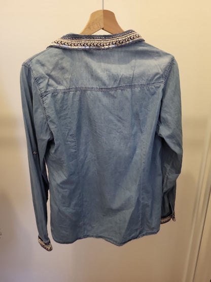 Zac & Zoe Jeansbluse Jeanshemd mit Glitzer Verzierung - Größe L40