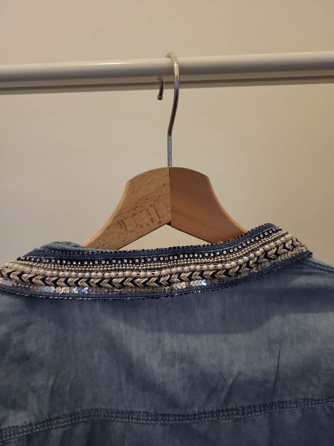 Zac & Zoe Jeansbluse Jeanshemd mit Glitzer Verzierung - Größe L40