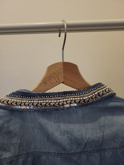 Zac & Zoe Jeansbluse Jeanshemd mit Glitzer Verzierung - Größe L40
