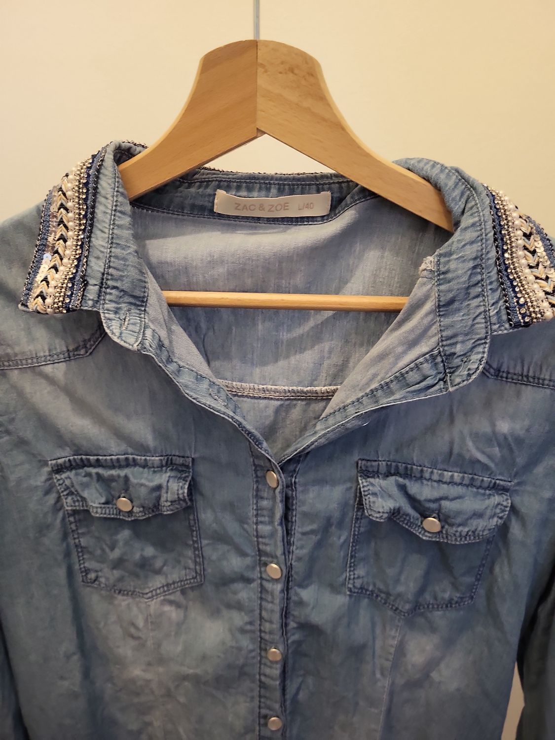 Zac & Zoe Jeansbluse Jeanshemd mit Glitzer Verzierung - Größe L40