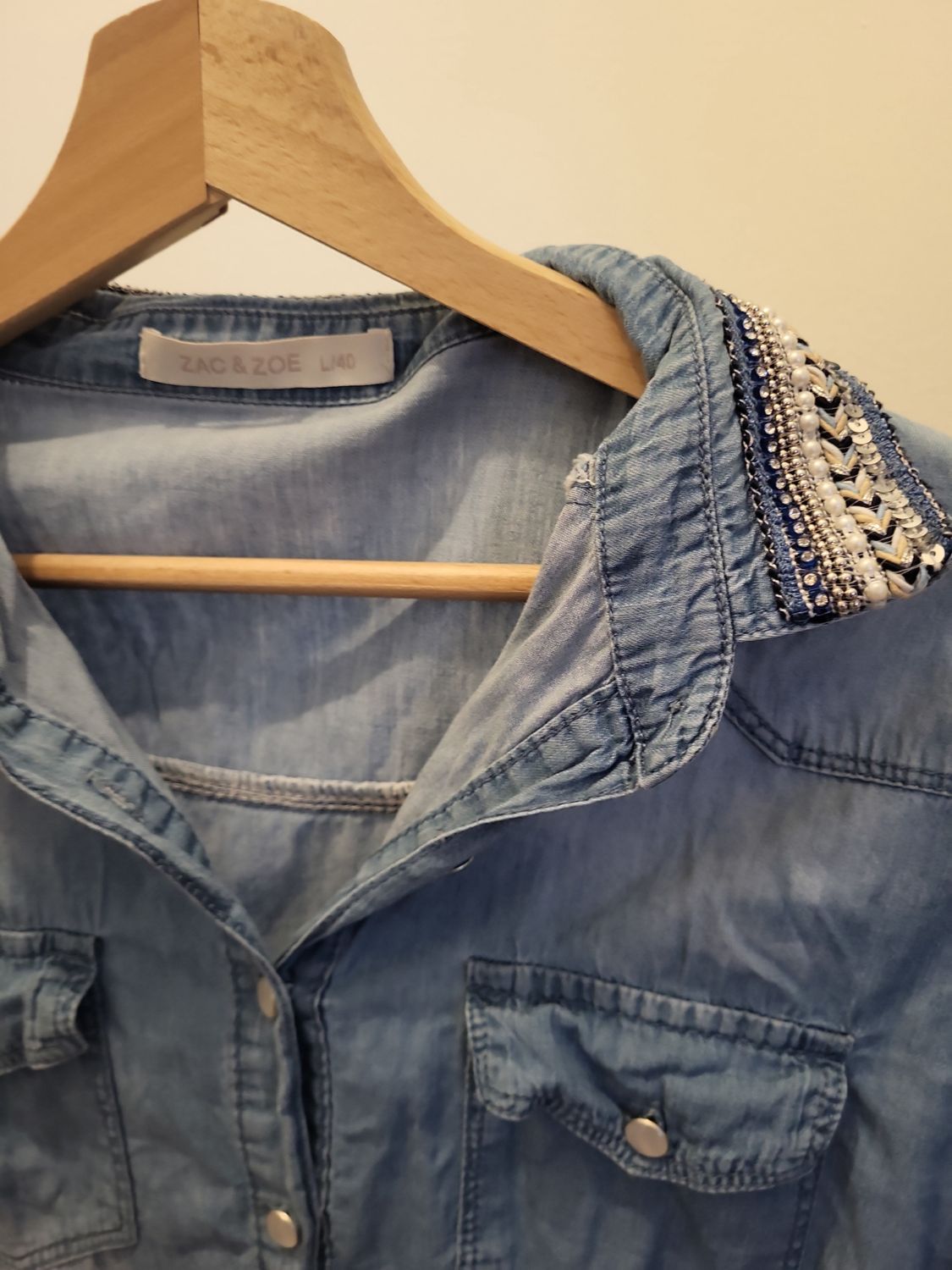 Zac & Zoe Jeansbluse Jeanshemd mit Glitzer Verzierung - Größe L40