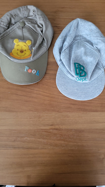H&M Baby Cap Set Gr. 80 Grau Beige Winnie Pooh 9-12 Monate Baumwolle
