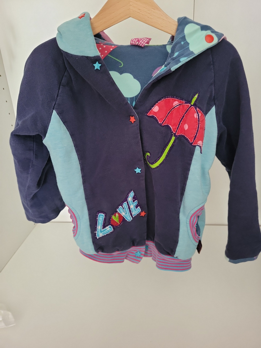 Bunte Wende Kinder-Sweatjacke mit Regenschirm-Motiv und Kapuze Gr 104