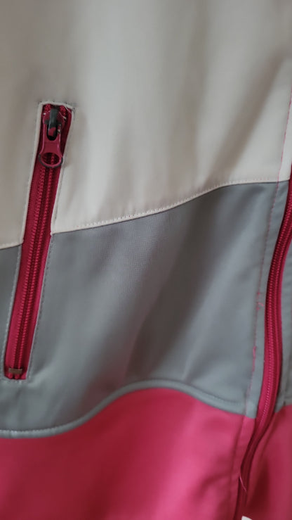 Damen Sport-Kapuzenjacke Colorblock Pink/Grau/Weiß – Größe XL