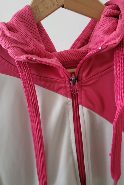 Damen Sport-Kapuzenjacke Colorblock Pink/Grau/Weiß – Größe XL