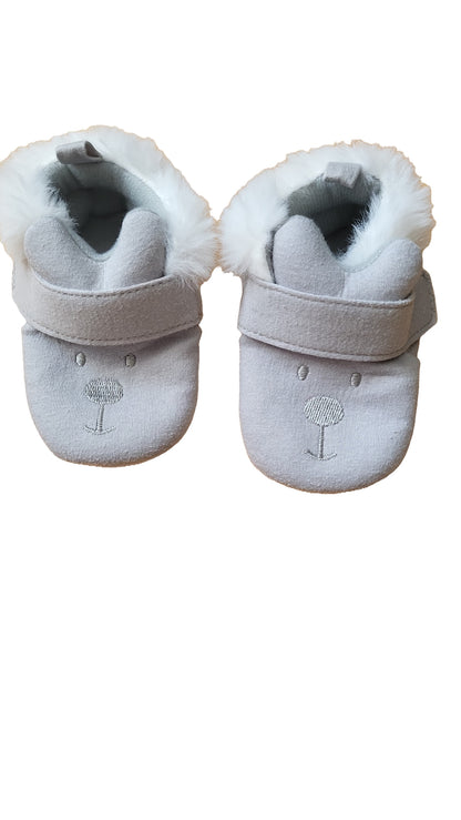 Baby Krabbelschuhe Set Grau Beige Bär Katze Kunstfell Winter