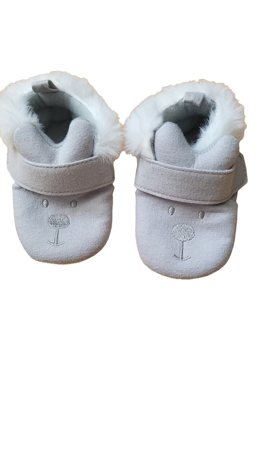 Baby Krabbelschuhe Set Grau Beige Bär Katze Kunstfell Winter